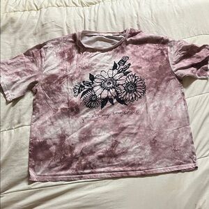 ROMWE Pink Tie-Dye Floral Tee